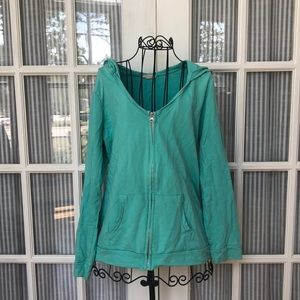 Aqua V Neck Zippered Hoodie